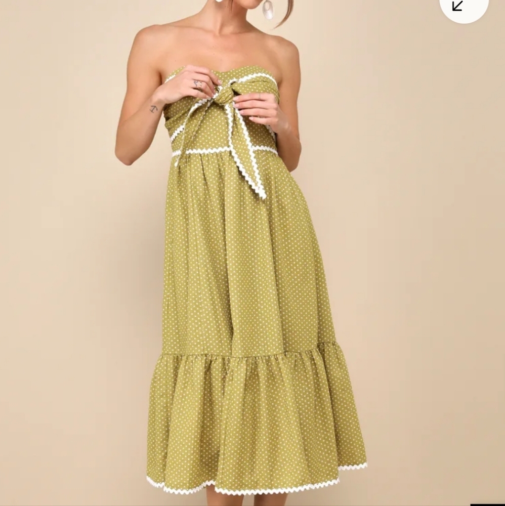 Lulus Light Green Polka Dot Midi Dress With Pockets